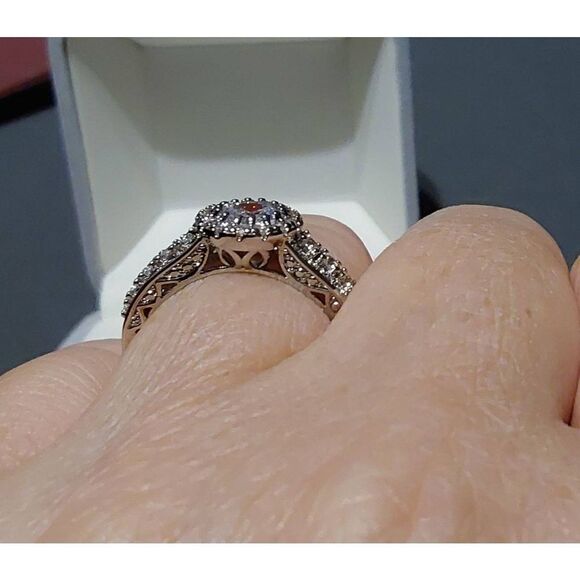 4 Carat Round Halo Design Triple Row Sim Diamond Engagement/Bridal Band Ring #8 - Picture 5 of 5